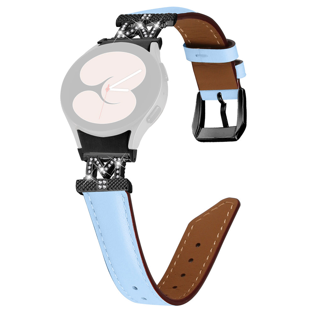Watch Band for Samsung Galaxy Watch 5 Watch4 44mm 40mm Rhinestone M-shape Connector Genuine Cow Leather Strap with Black Buckle Watch Band for Samsung Galaxy Watch 5 Watch4 44mm 40mm Rhinestone M-shape Connector Genuine Cow Leather Strap with Black Buckle